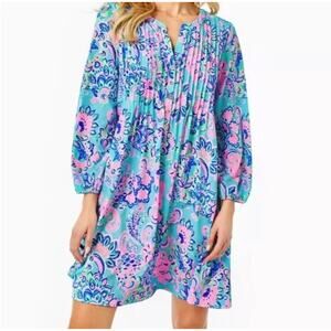 Lilly Pulitzer Sz S Seana UPF 50+ Midi dress Blue Horizon Jungle Sunrise print